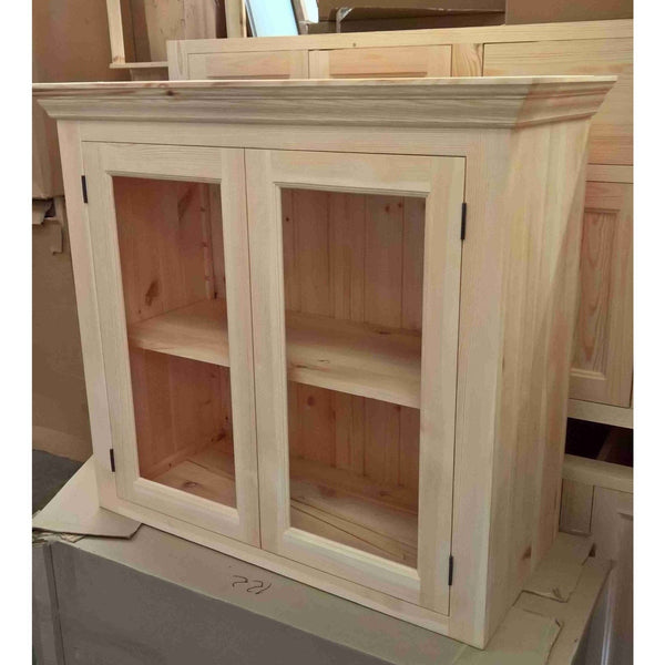 Solid pine kitchen wall cabinet with glazed doors