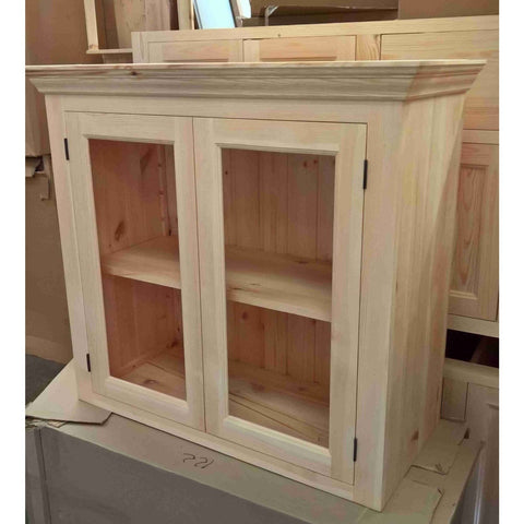 Solid pine kitchen wall cabinet with glazed doors