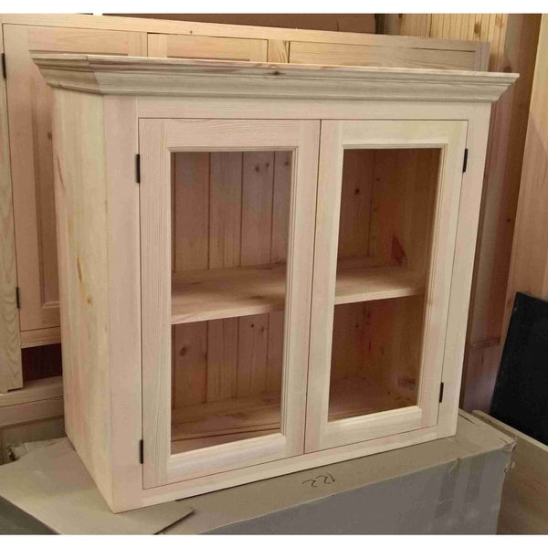 Solid pine kitchen wall cabinet with glazed doors
