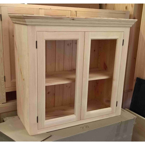Solid pine kitchen wall cabinet with glazed doors